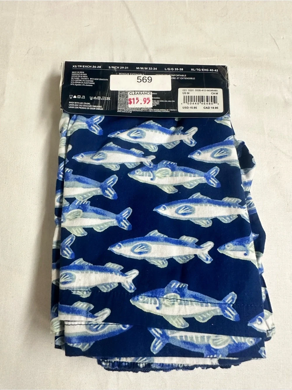 American Eagle Navy and Light Blue Fish-Print Boxers